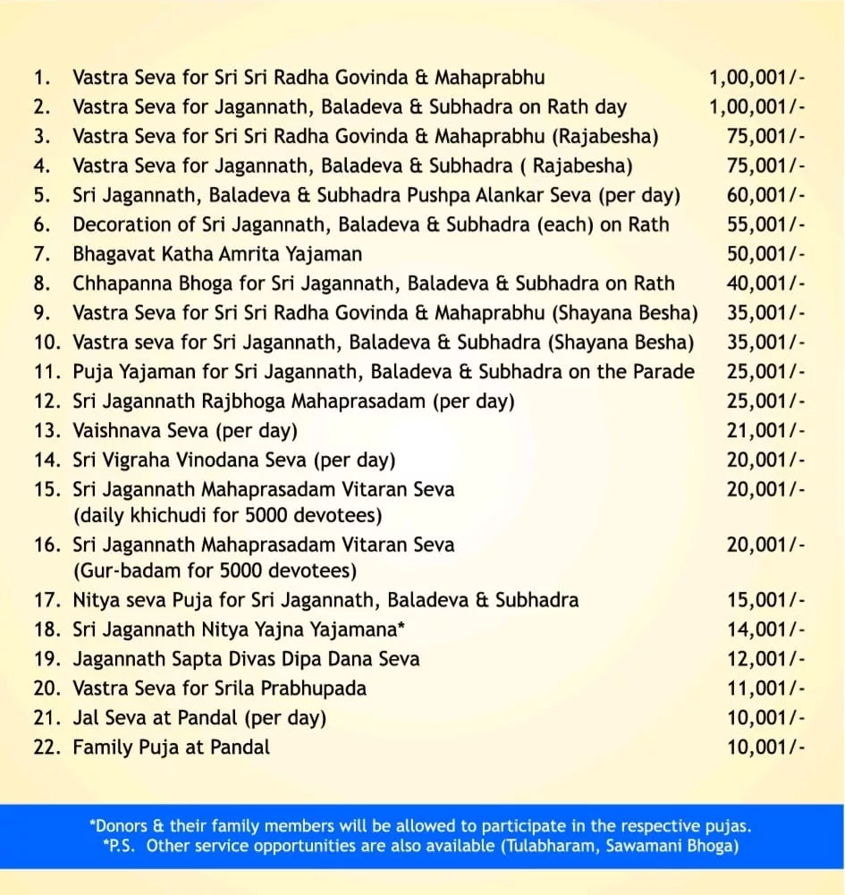 Kolkata Rath Yatra 2023 Offer Services List